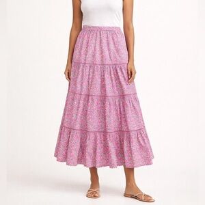 NWT J. Crew Re-Imagined Pink Vines Floral Tiered Midi Skirt